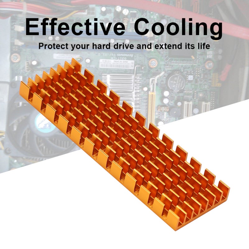 M.2 SSD Heat Sink: Golden Aluminum Construction - Nanoscale Thermal Silica Gel For Enhanced Heat Conduction Compact Lightweight Design For Desktop PCIE 2280 SSDs - Image 3