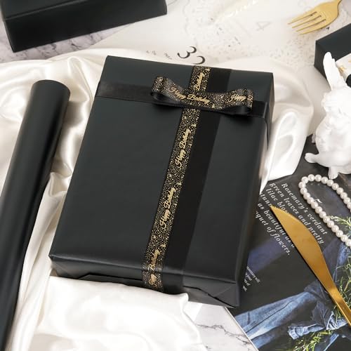 RUIFUN Black Wrapping Paper Roll, Solid Color Matte Metallic Gift Wrap Paper - Black Gift Wrapping Paper for Birthday Christmas Father's Day Halloween Graduation,17 Inches x 32.8 Feet - Image 4