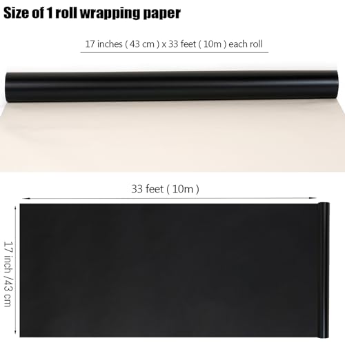 RUIFUN Black Wrapping Paper Roll, Solid Color Matte Metallic Gift Wrap Paper - Black Gift Wrapping Paper for Birthday Christmas Father's Day Halloween Graduation,17 Inches x 32.8 Feet - Image 2