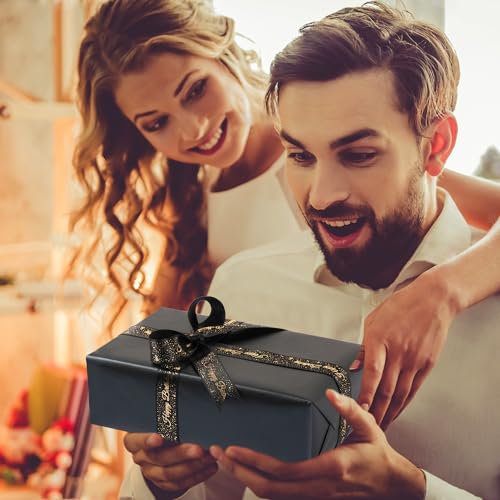 RUIFUN Black Wrapping Paper Roll, Solid Color Matte Metallic Gift Wrap Paper - Black Gift Wrapping Paper for Birthday Christmas Father's Day Halloween Graduation,17 Inches x 32.8 Feet - Image 5