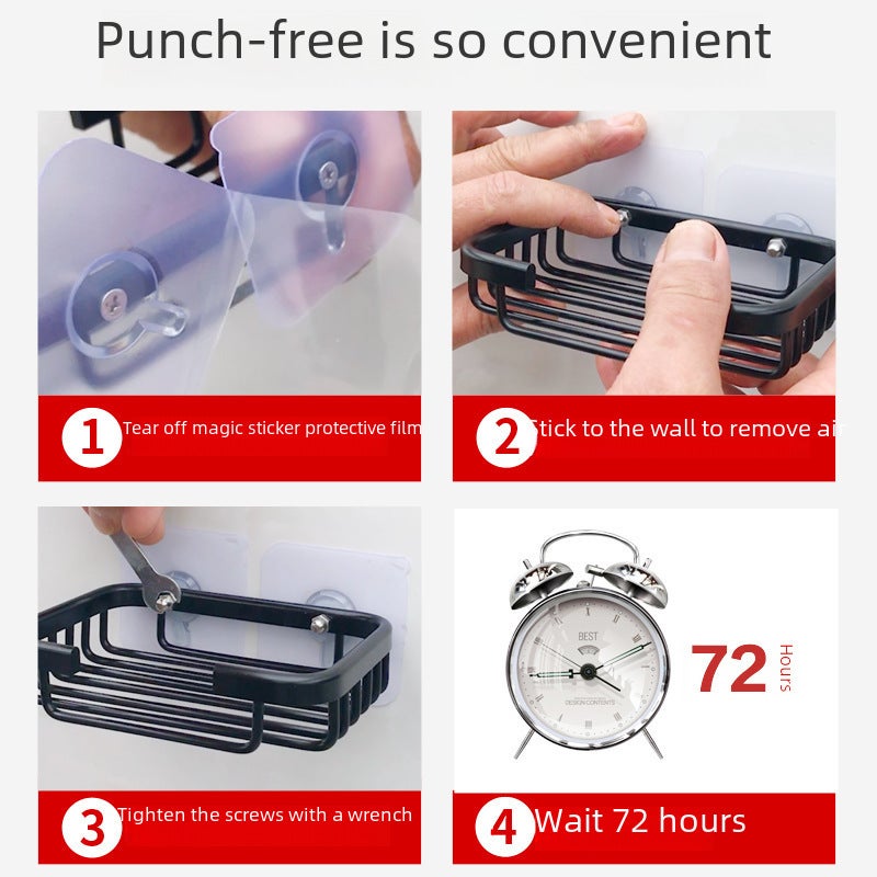 Black Wall-Mounted Soap Dish Durable Aluminum Drill-Free Space-Saving Design with Water Drainage for Small Bathrooms - Versatile Storage Solution for Domestic Commercial Use - Image 5