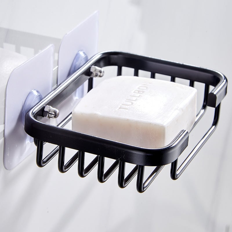 Black Wall-Mounted Soap Dish Durable Aluminum Drill-Free Space-Saving Design with Water Drainage for Small Bathrooms - Versatile Storage Solution for Domestic Commercial Use - Image 3