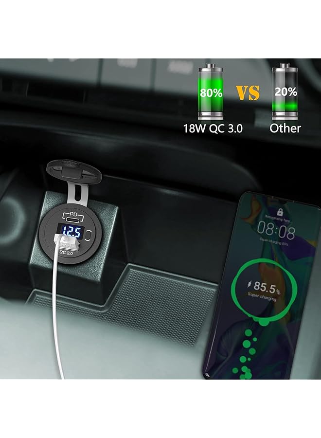 Usb C Car Charger Socket, Usb C Car Charger Adapter, 12V/24V Dual Usb Outlet Pd3.0  Qc3.0 Car Usb Port With Led Voltmeter And On/Off Switch For Car Boat Marine Bus Truck Golf Rv Motorcycle - Image 2