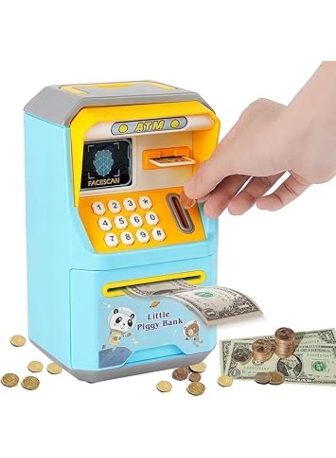 Electronic Money Bank for Kids, with Password Fingerprint Lock, Auto-Rolling Cash Deposit, Large Capacity ATM-Style Coin Box, Face Detection Toy Safe, Smart Saving Box Gift for Boys and Girls