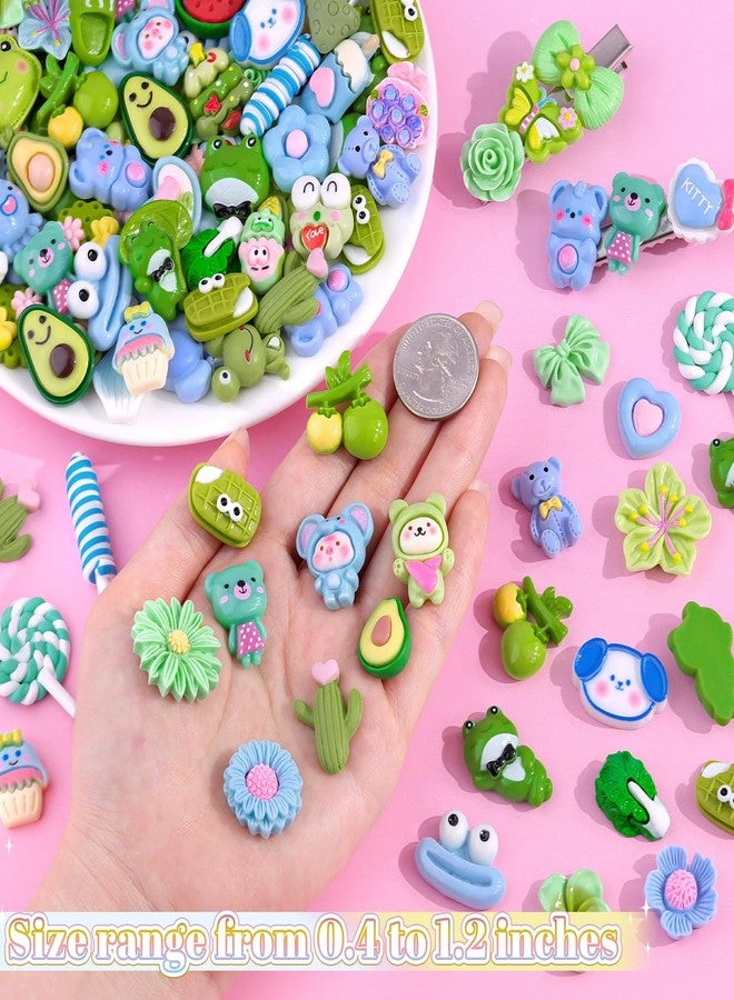 Glitzest 100Pcs Blue Green Slime Charms Assorted Cute Embellishments, Kawaii Accessories,Candy Heart Bear Bulk Flatback Resin Ornament for Phone Junk Cases,Crafting Scrapbooking & DIY Decor - Image 2