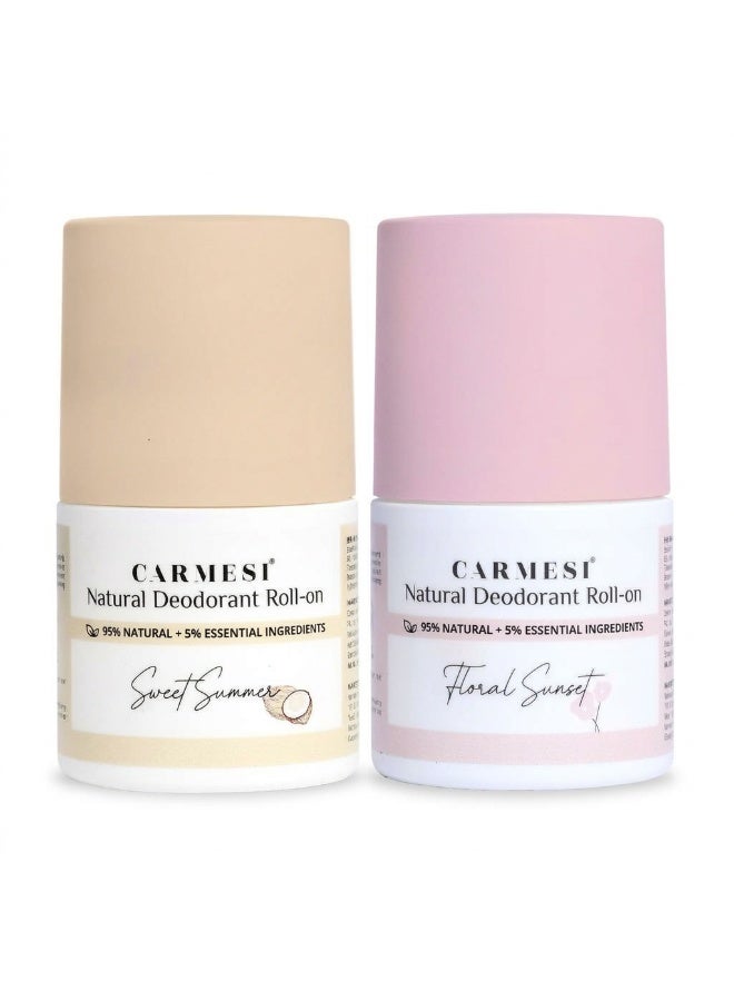 Carmesi Natural Deodorant Roll-on Combo for Women | Sweet Summer & Floral Sunset |  2x 50 ml - Image 1