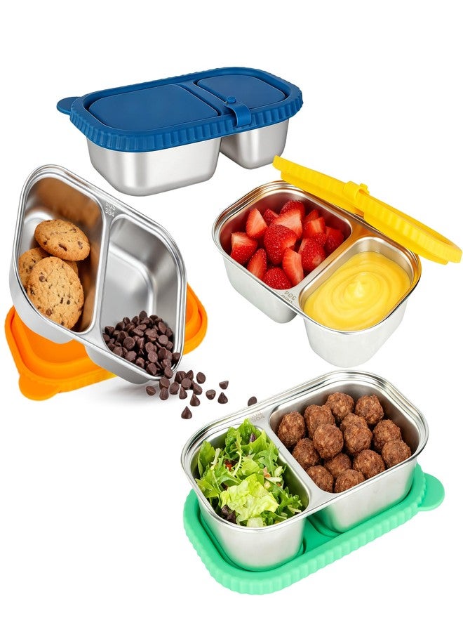 HI-REEKE 13 OZ Stainless Steel Snack Containers with Lids, 4 PCS Reusable Double Compartments Metal Snack Packs for Sauce - Image 1