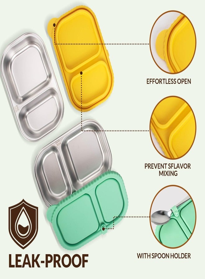 HI-REEKE 13 OZ Stainless Steel Snack Containers with Lids, 4 PCS Reusable Double Compartments Metal Snack Packs for Sauce - Image 2
