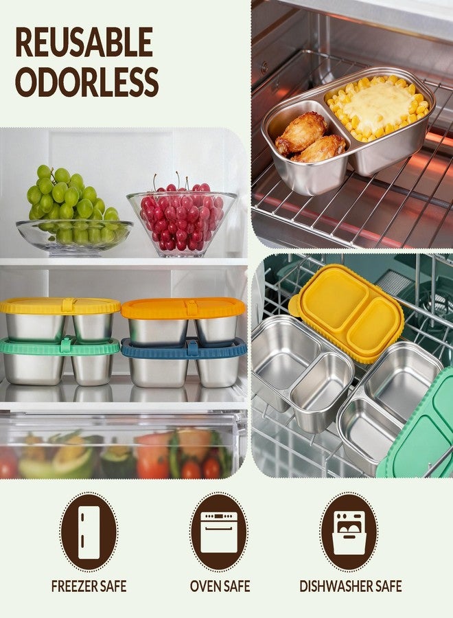 HI-REEKE 13 OZ Stainless Steel Snack Containers with Lids, 4 PCS Reusable Double Compartments Metal Snack Packs for Sauce - Image 4