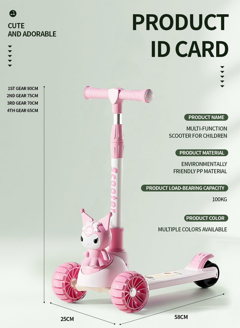 CUNUUDOOL Scooter for Kids Ages 3-12, Kids Kick Scooters with Led Light Up Wheels and 3 Levels Adjustable Handlebar, Lightweight Foldable 2 Wheel Girly Pink Scooter, Birthday Gifts for Girls Boys.Pink.  - Image 3