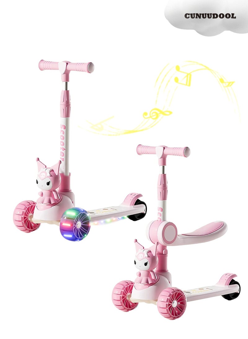 CUNUUDOOL Scooter for Kids Ages 3-12, Kids Kick Scooters with Led Light Up Wheels and 3 Levels Adjustable Handlebar, Lightweight Foldable 2 Wheel Girly Pink Scooter, Birthday Gifts for Girls Boys.Pink.  - Image 1