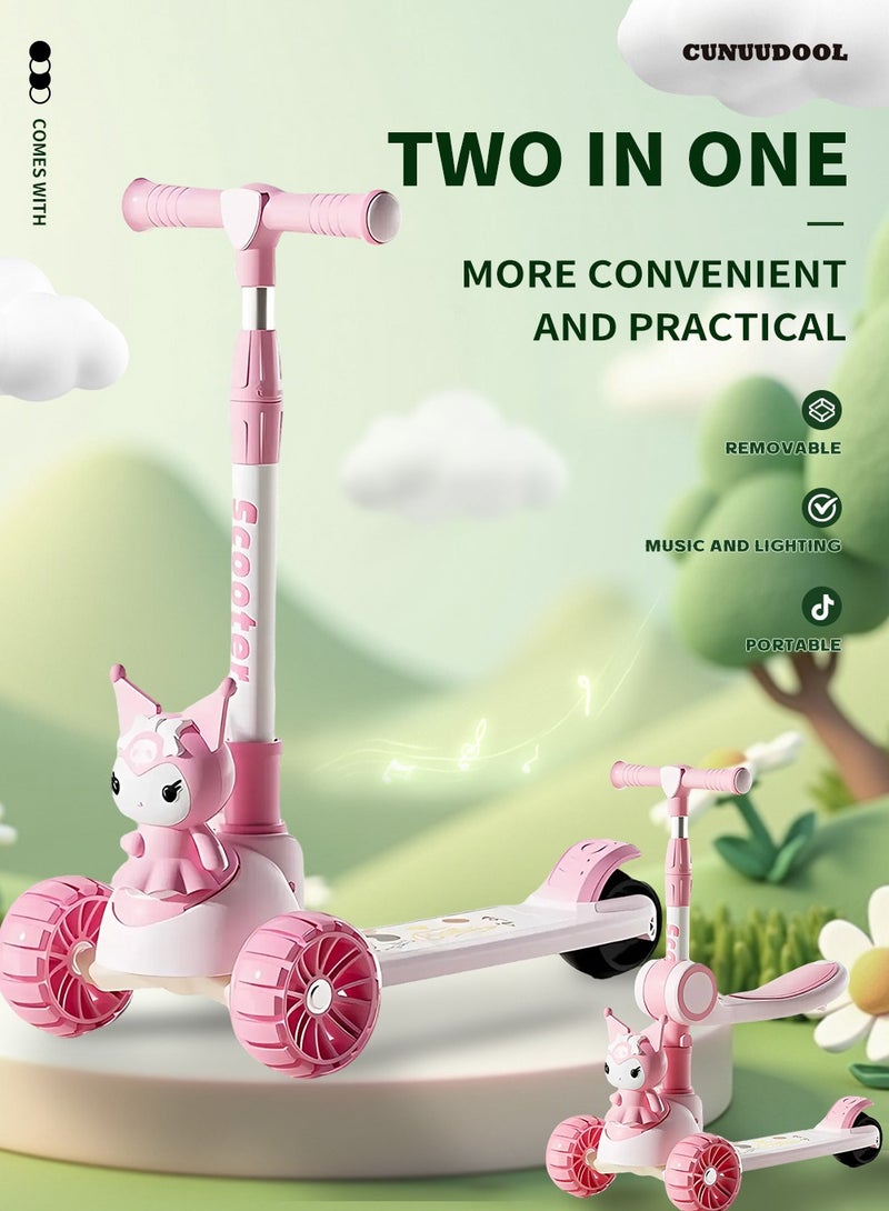 CUNUUDOOL Scooter for Kids Ages 3-12, Kids Kick Scooters with Led Light Up Wheels and 3 Levels Adjustable Handlebar, Lightweight Foldable 2 Wheel Girly Pink Scooter, Birthday Gifts for Girls Boys.Pink.  - Image 2