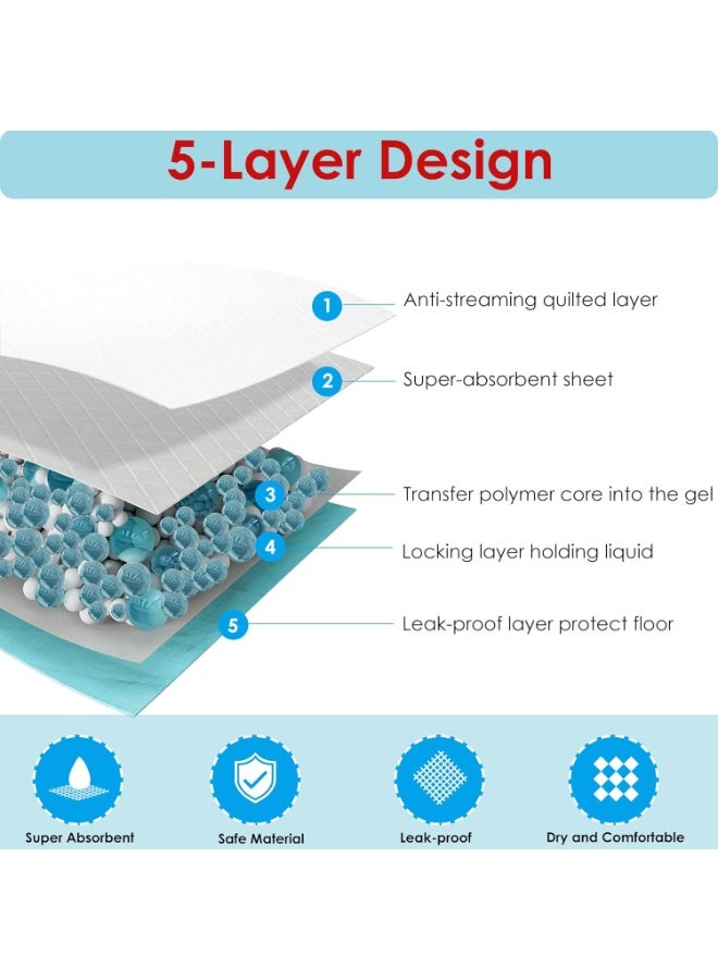كادراما فوط تبول للكلاب والجراء، فوط تدريب حفاضات للاستخدام مرة واحدة، 5 طبقات مانعة للتسرب فائقة الامتصاص، سطح سريع الجفاف، بطانات حفاضات للحيوانات الأليفة، مثالية لتدريب الجراء والقطط والأرانب أو رعاية الكلاب المسنة، أزرق + أبيض (50 قطعة، المقاس: 45 × 60) - Image 4
