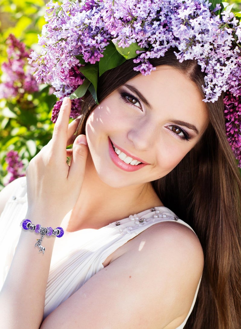 SOLARAE Unicorn Sparkly Crystal Charm Bracelet Bangle with Gift Box Set for Girl Lady - Image 4