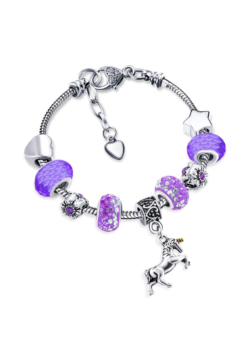 SOLARAE Unicorn Sparkly Crystal Charm Bracelet Bangle with Gift Box Set for Girl Lady - Image 1
