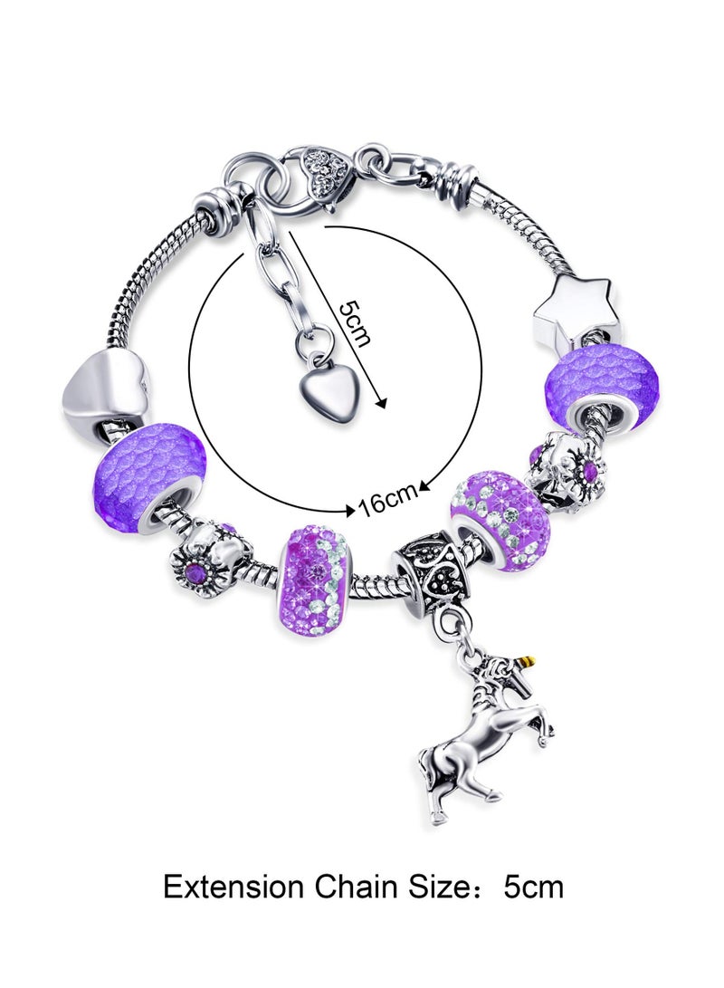 SOLARAE Unicorn Sparkly Crystal Charm Bracelet Bangle with Gift Box Set for Girl Lady - Image 2