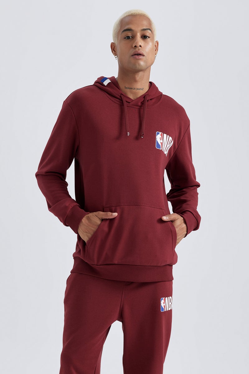 DeFacto Man DeFactoFit NBA Wordmark Standard Fit Hooded Sweatshirt  - Image 1
