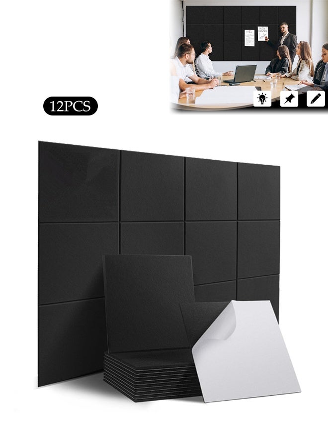 DUNISO 12 Pack Acoustic Panels For Wall, Square Self Adhesive Wall Panels High Density Sound Absorbing Panels，Sound Proof Insulation，Suitable For Walls And Studios，11.8*11.8in，Black - Image 1