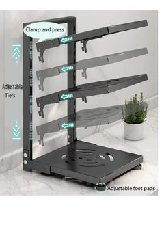 TYCOM Pots and Pans Organizer for Cabinet,Kitchen Organizer and Storage Rack,Space Saving Stand with Adjustable Dividers,3 Layer Single Sided With Panel Black  - Image 5