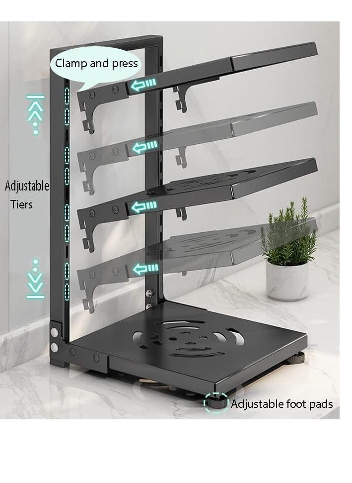 TYCOM Pots and Pans Organizer for Cabinet,Kitchen Organizer and Storage Rack,Space Saving Stand with Adjustable Dividers,3 Layer Single Sided With Panel Black  - Image 5