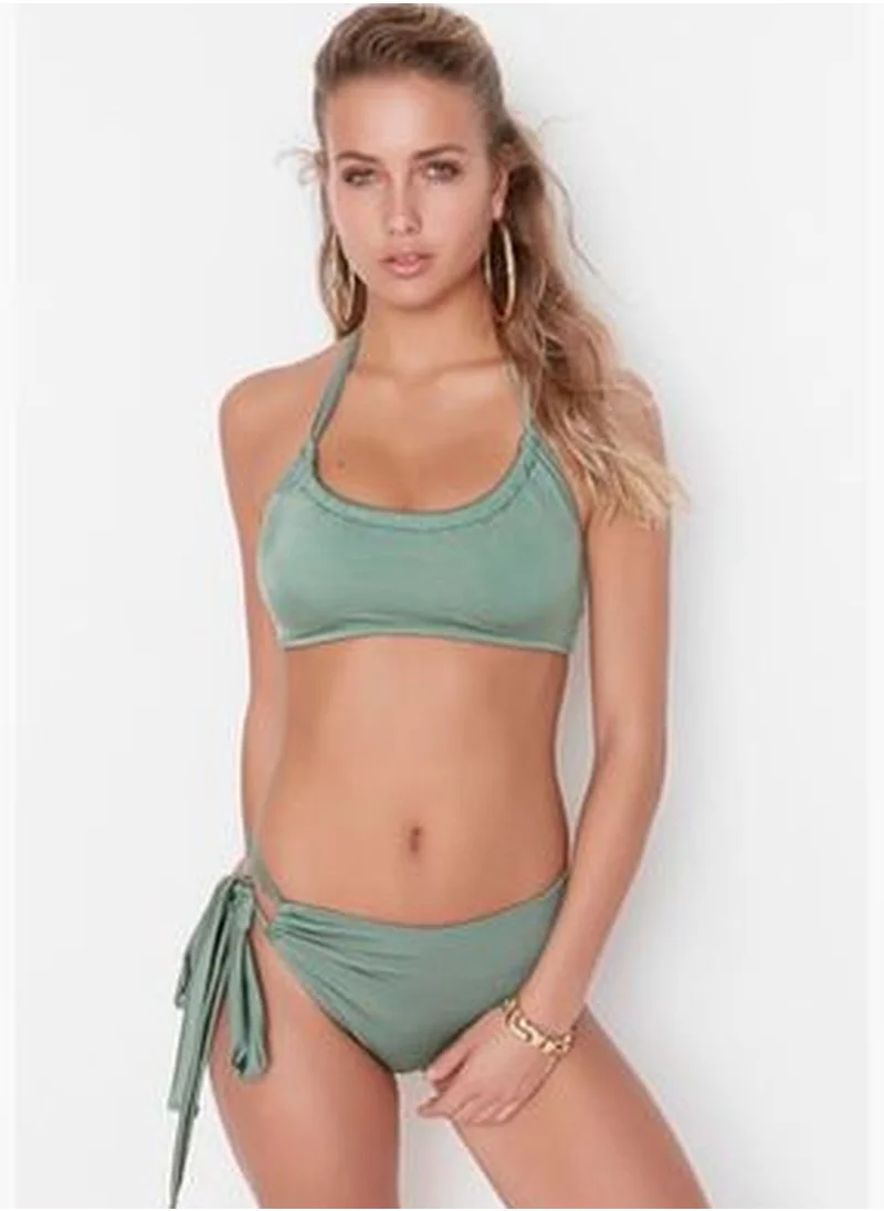 trendyol Green Tie High Waist Bikini Bottoms With Regular Legs TBESS22BA0209
