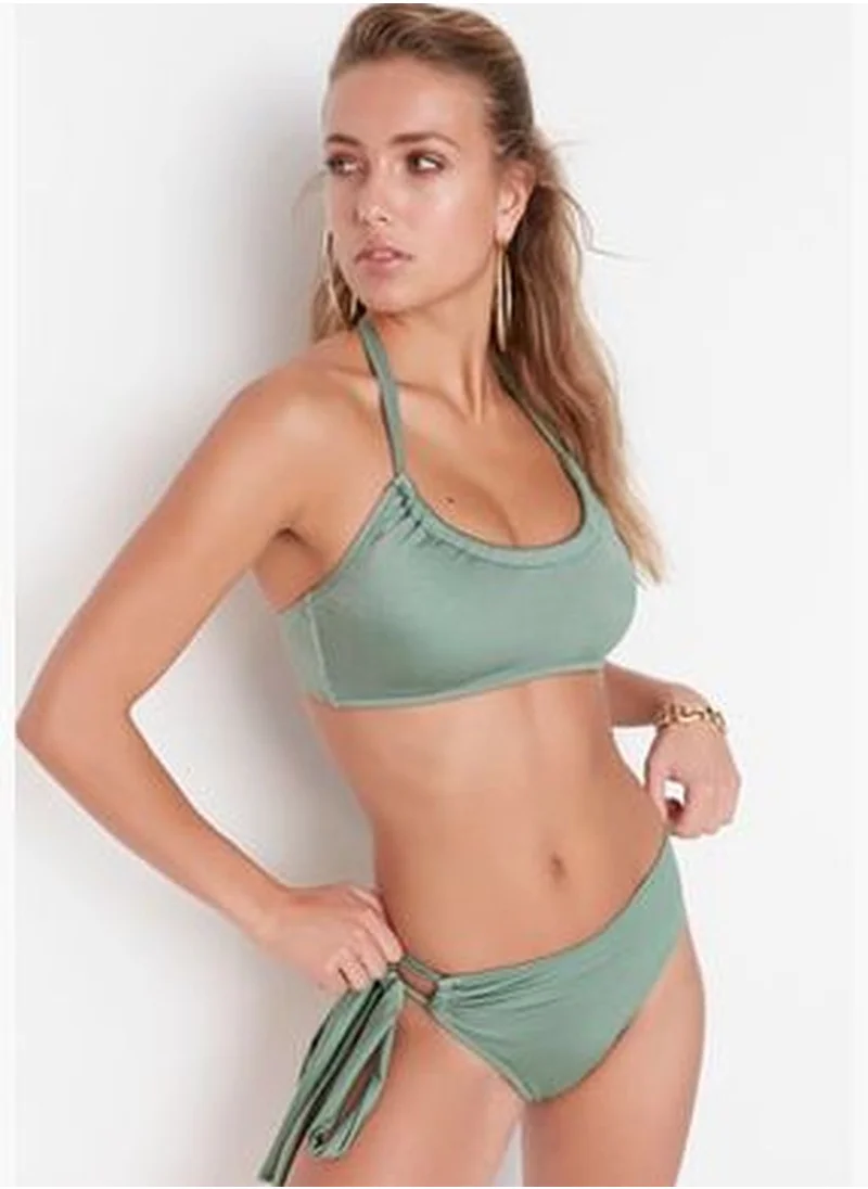trendyol Green Tie High Waist Bikini Bottoms With Regular Legs TBESS22BA0209