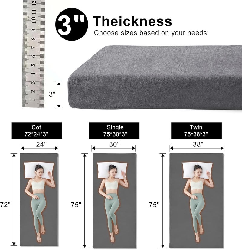 Lxotvae 3 Inch Memory Foam Camping Mattress Pad - Portable Roll Up Cot Mattress for Adults - Gray - Image 5