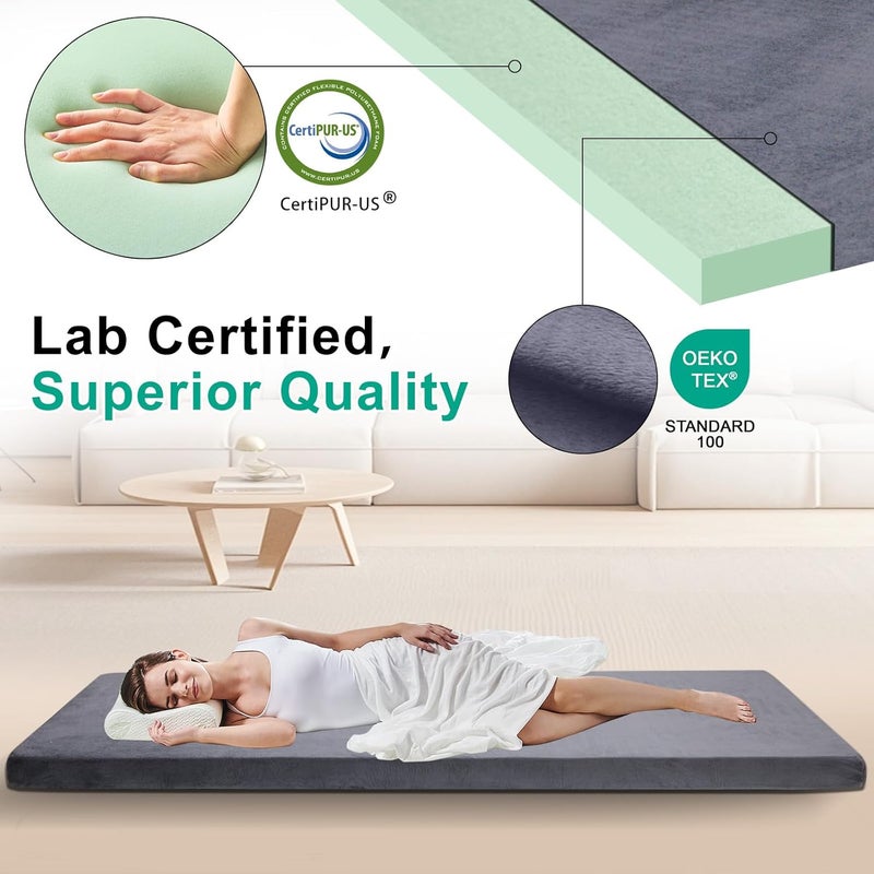 Lxotvae 3 Inch Memory Foam Camping Mattress Pad - Portable Roll Up Cot Mattress for Adults - Gray - Image 2