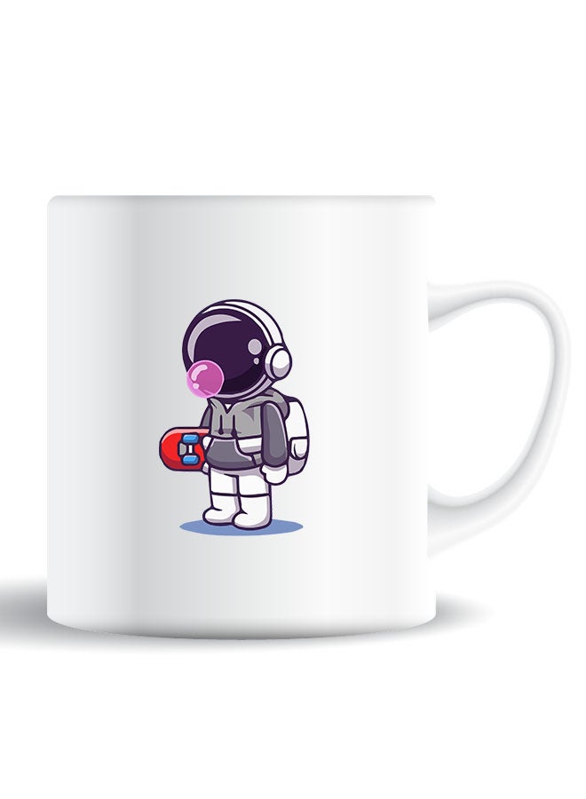 Theodor Premium Quality Two Sided Printed Coffee Mug Tea Cup Astronaut Holding Skateboard For Home Office, Kids Men Women - Image 1