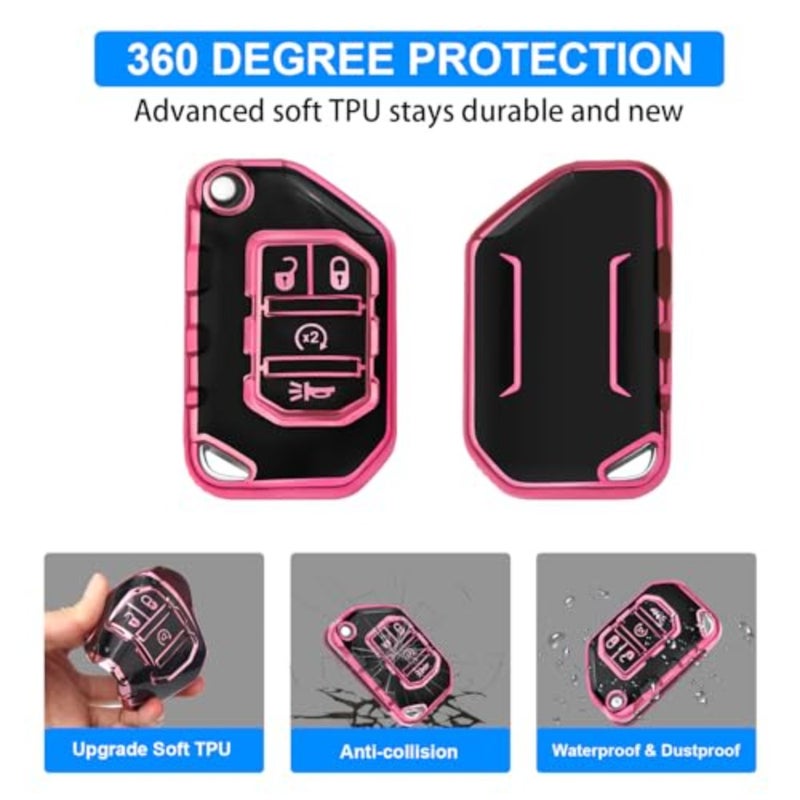 for Jeep Key Fob Cover with Keychain Compatible with Jeep Wrangler JLU JL Gladiator Rubicon JT Car Flip Key pink - Image 4