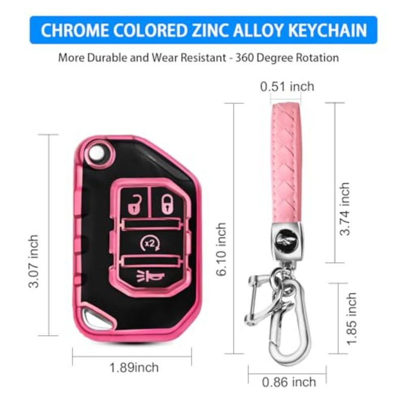 for Jeep Key Fob Cover with Keychain Compatible with Jeep Wrangler JLU JL Gladiator Rubicon JT Car Flip Key pink - Image 5
