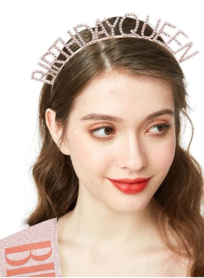 MARGOUN شريط ملكة عيد الميلاد وطقم رباط رأس ماسي مزين بالفصوص للفتيات والنساء لتزيين حفلات عيد الميلاد باللون الوردي الذهبي - Image 2