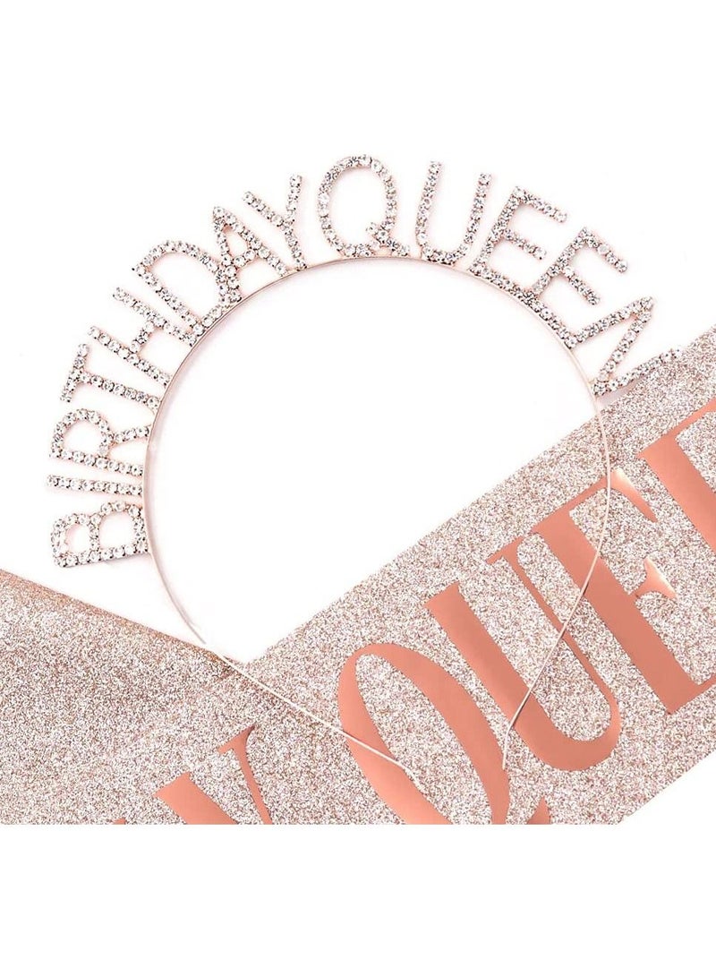MARGOUN شريط ملكة عيد الميلاد وطقم رباط رأس ماسي مزين بالفصوص للفتيات والنساء لتزيين حفلات عيد الميلاد باللون الوردي الذهبي - Image 3