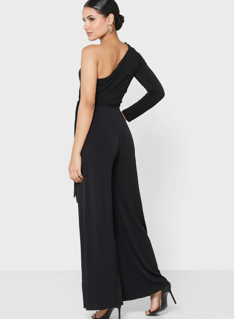 John Zack Printed One Shoulder Colorblock Jumpsuit