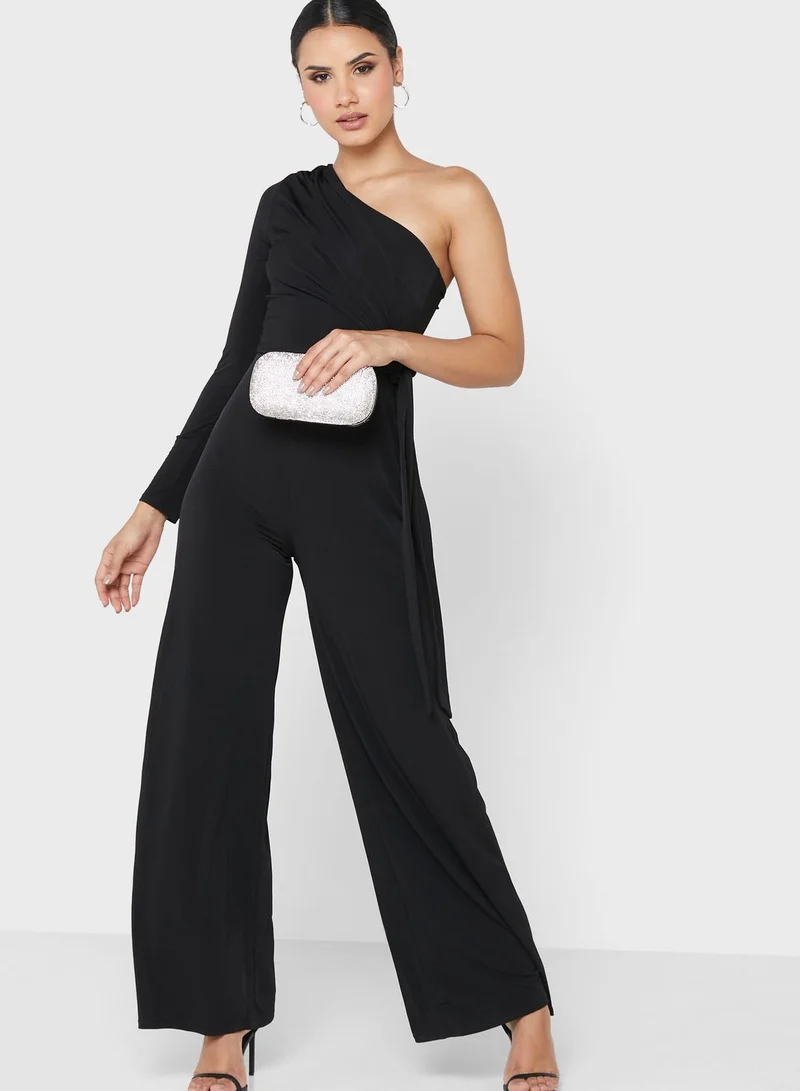 John Zack Printed One Shoulder Colorblock Jumpsuit