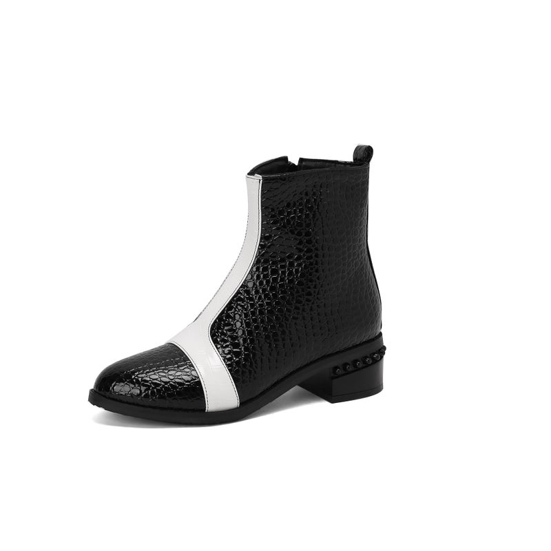 Wish Casual Low Heel Round Head Women'S Shoes 40-50 Super Plus Size Stone Grain Low Boots - Image 1