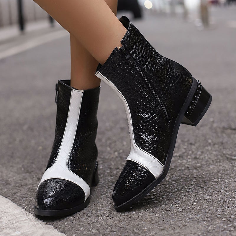 Wish Casual Low Heel Round Head Women'S Shoes 40-50 Super Plus Size Stone Grain Low Boots - Image 3