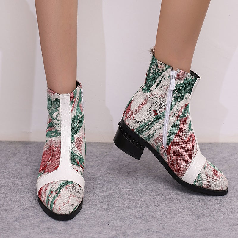 Wish Casual Low Heel Round Head Women'S Shoes 40-50 Super Plus Size Stone Grain Low Boots - Image 2