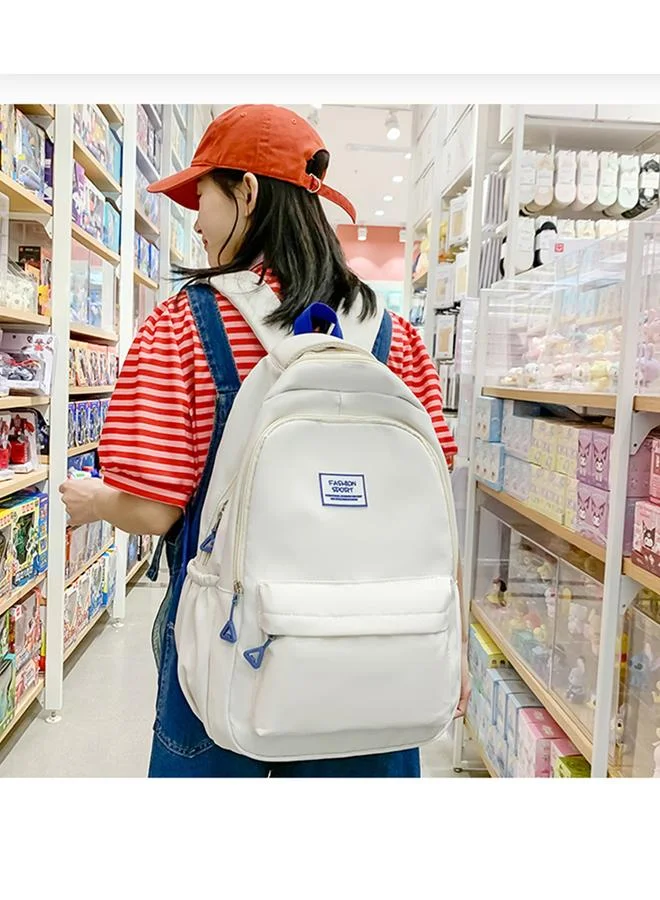 Take Two White Polyester Backpack with Zip Detailing