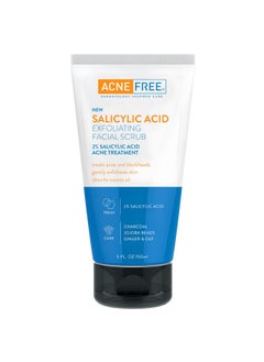 AcneFree Acne Free Salicylic Acid Exfoliating Face Scrub, 2% BHA Blackhead Remover & Acne Treatment, Deep Cleanse with Charcoal & Jojoba Beads, Gentle Exfoliation with Ginger & Oats, 5 Ounce  - Image 1