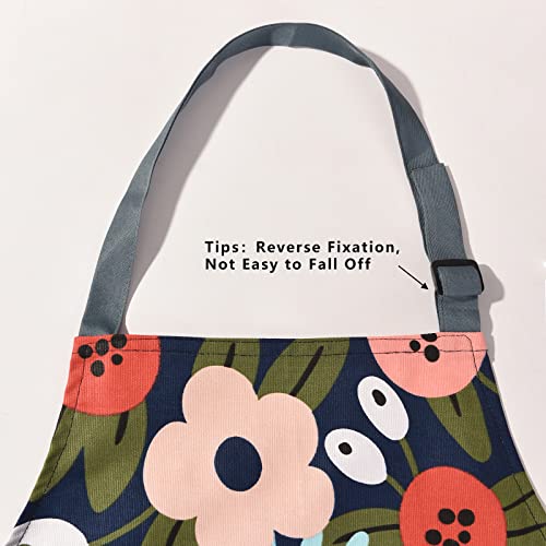 ARBINSON 2 Pack Floral Apron for Women with Pockets, Adjustable Cotton Chef Aprons for Kitchen, Cooking, BBQ & Grill (Blue/Flowers) - Image 5
