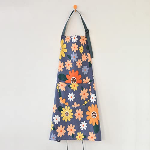 ARBINSON 2 Pack Floral Apron for Women with Pockets, Adjustable Cotton Chef Aprons for Kitchen, Cooking, BBQ & Grill (Blue/Flowers) - Image 4