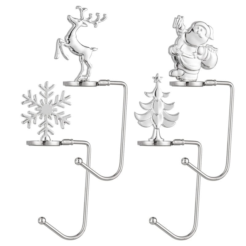 JULBEAR 4pcs Christmas Stocking Holder Non Slip Christmas Stocking Hook Stocking Hangers for Mantle for Christmas Decoration Christmas Stocking Holders for Metal Silver