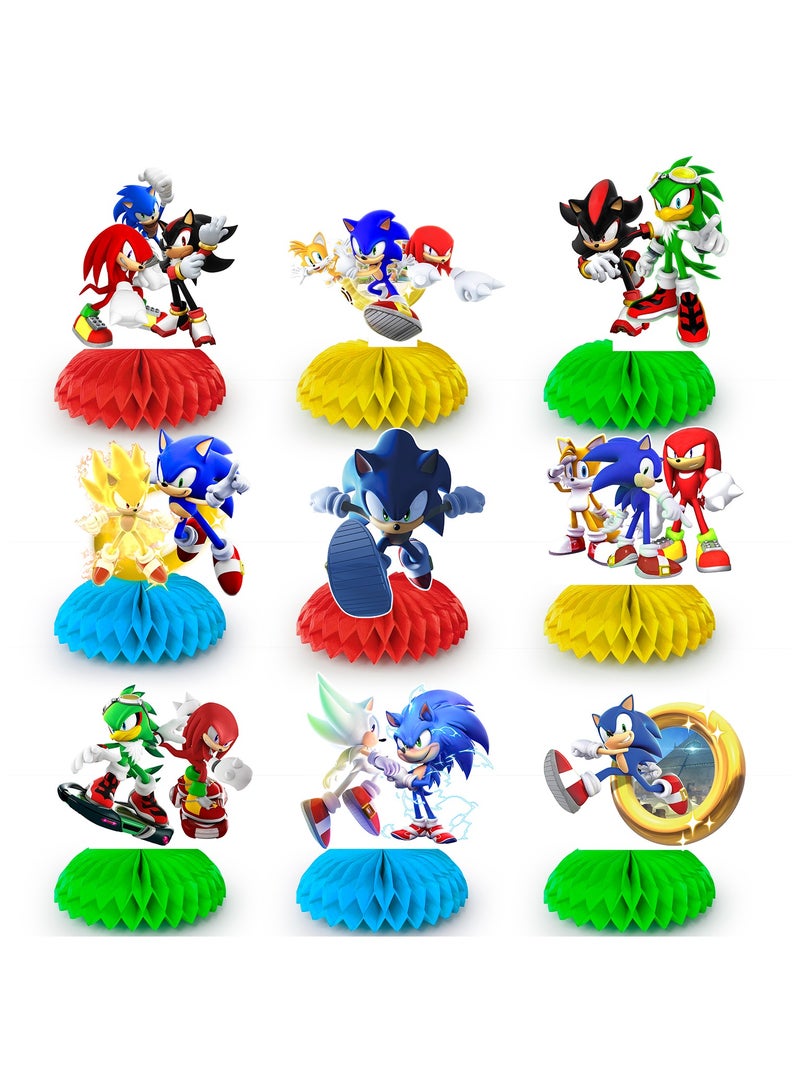 ILovhaprty Sonic Centerpieces, 9pcs 3D Sonic Birthday Party Table Centerpieces Set - Sonic Party Centerpieces, Sonic Honeycomb Centerpieces & Sonic Themed Centerpieces for Sonic Party or Sonic Table Decorations - Image 1