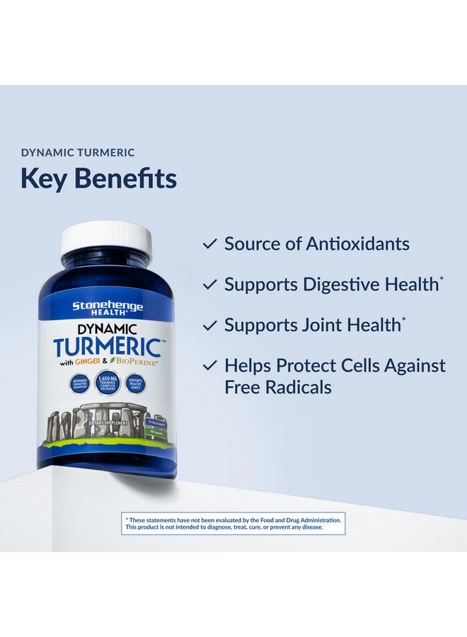 Stonehenge Health Stonehenge Health Dynamic Turmeric Curcumin with Ginger - High Potency - 1,650 mg Turmeric with 95% Curcuminoids & BioPerine, 90 Vegetarian Capsules - Image 2