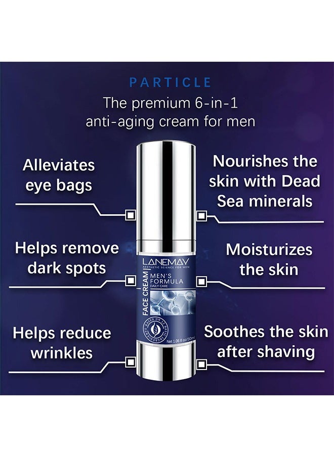 LANEMAY - Mens Face Cream, 6 In 1 Mens Face Moisturizer, Wrinkle Cream For Face, Eye Bags Treatment And Face Lotion For Men, Mens Anti Aging Cream, Mens Face Cream For Dark Spots, Fine Lines, Crows Feet Eye - Image 1