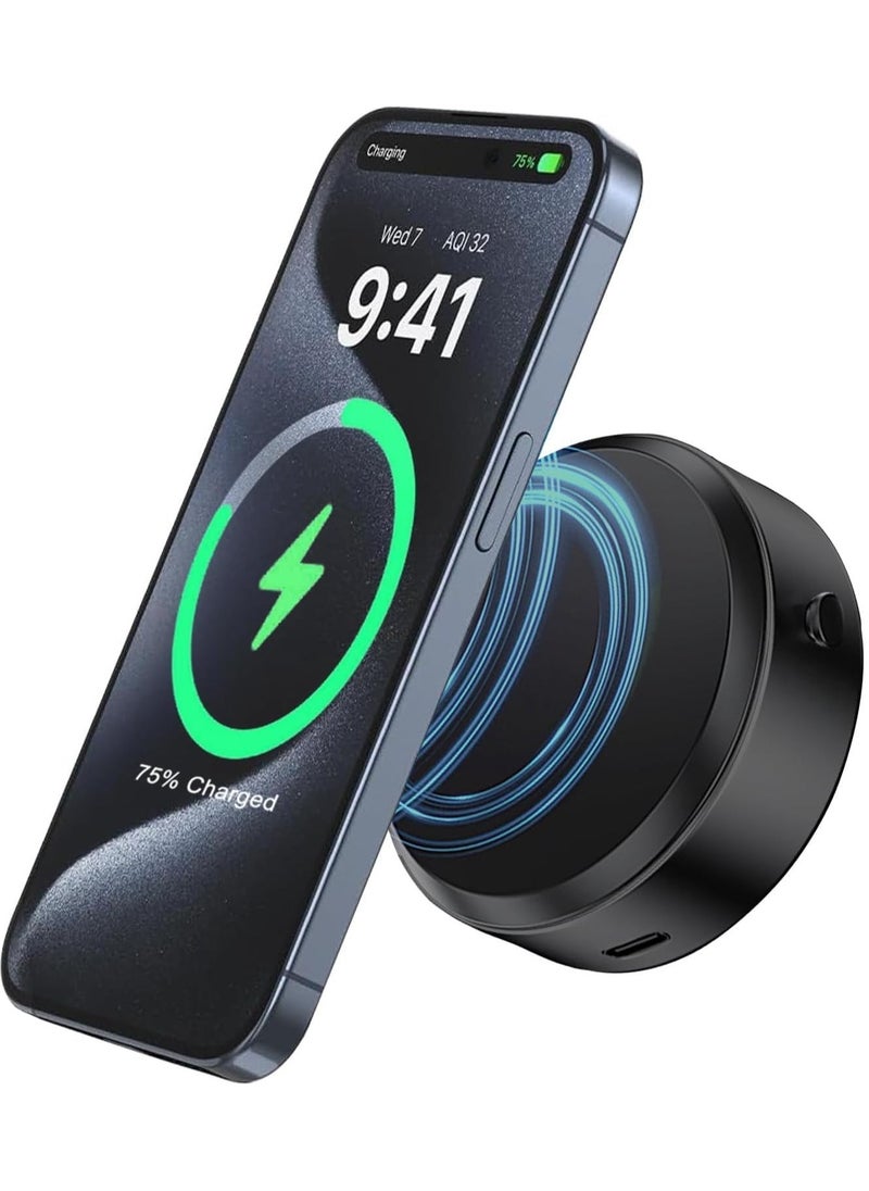 JAJEEK 15W Upgraded Vacuum Magnetic Wireless Charger Suction Phone Mount – Perfect for Car, Mirror, Gym, and Home Use, Fast Charging for iPhone 12/13/14/15/16 Series – Black - Image 1