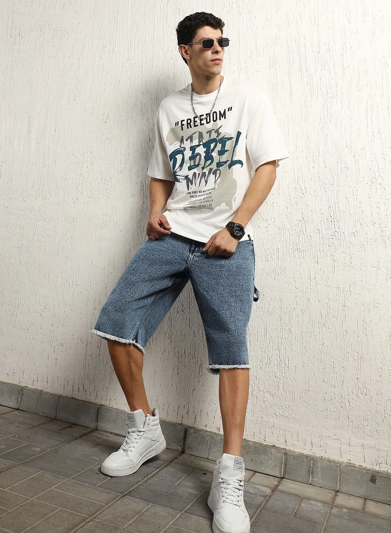 Hubberholme Men's White Typography Printed Cotton T-Shirt