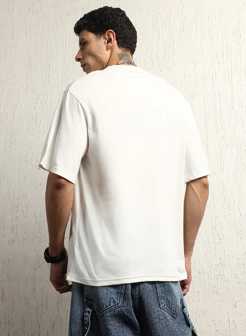 Hubberholme Men's White Typography Printed Cotton T-Shirt