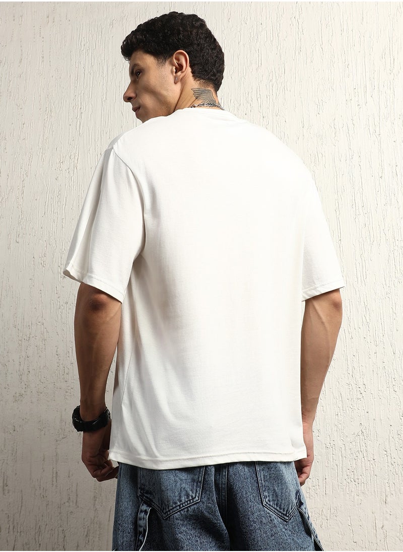 Hubberholme Men's White Typography Printed Cotton T-Shirt  - Image 5